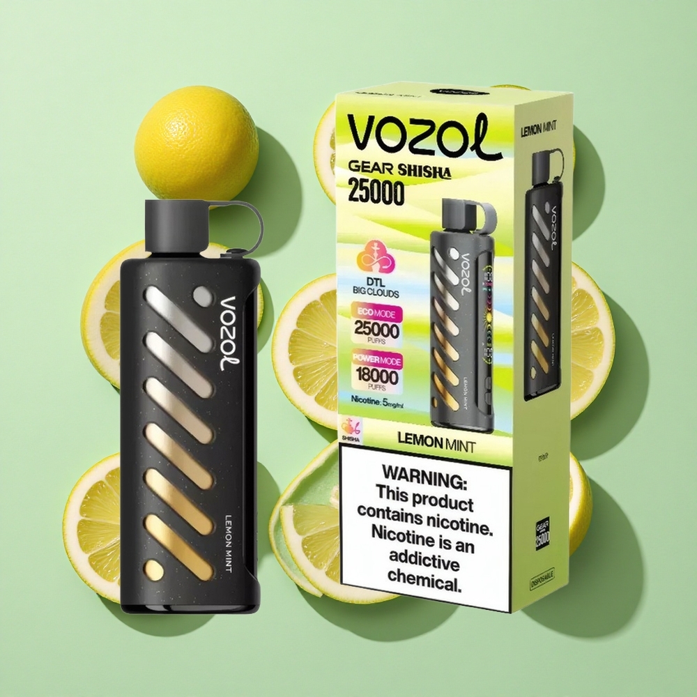 VOZOL Gear Shisha 25000 Puffs Sitron Mynte engros Norge S.i.L.C Tech 30 Smaker