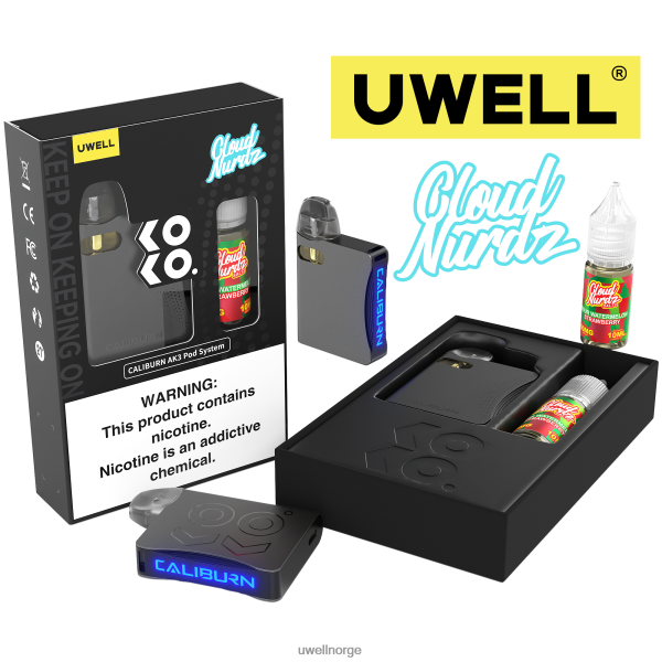 UWELL Flavors - UWELL CALIBURN AK3 sett + a3s 0,8 ohm pods (x2) + pappas damp 10ml salter 50mg D6204Z240 crl: grå/flv: sur vannmelon jordbær 50mg