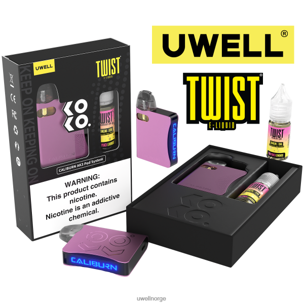 UWELL Norge - UWELL CALIBURN AK3 sett + a3s 0,8 ohm pods (x2) + pappas damp 10ml salter 50mg D6204Z241 crl: rosa/flv: rosa punch lemonade 50mg